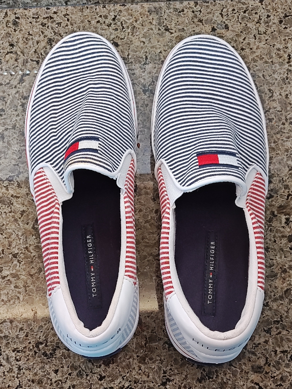 Tommy Hilfiger Red, White & Navy Striped Slip-On Sneakers